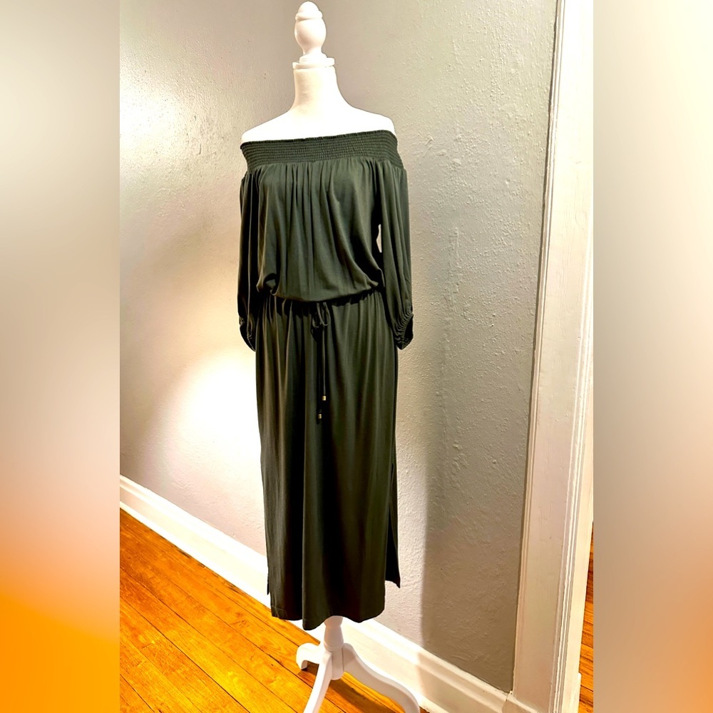 Olive green, Ella Moss, nwt, off shoulder tie at waist